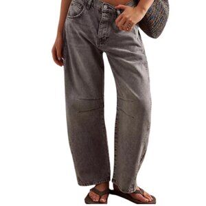 Free People Washed Gray Straight Leg Jeans